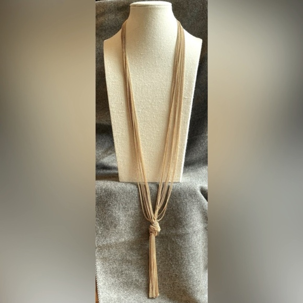 Lydell Jewelry Studio NWT Multistrand Goldtone Long Necklace with Knot & Fringe
